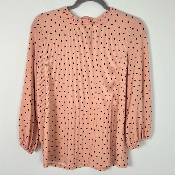 Adrianna Papell Georgette Pleated Polka Dot Blouse - Picture 1 of 8